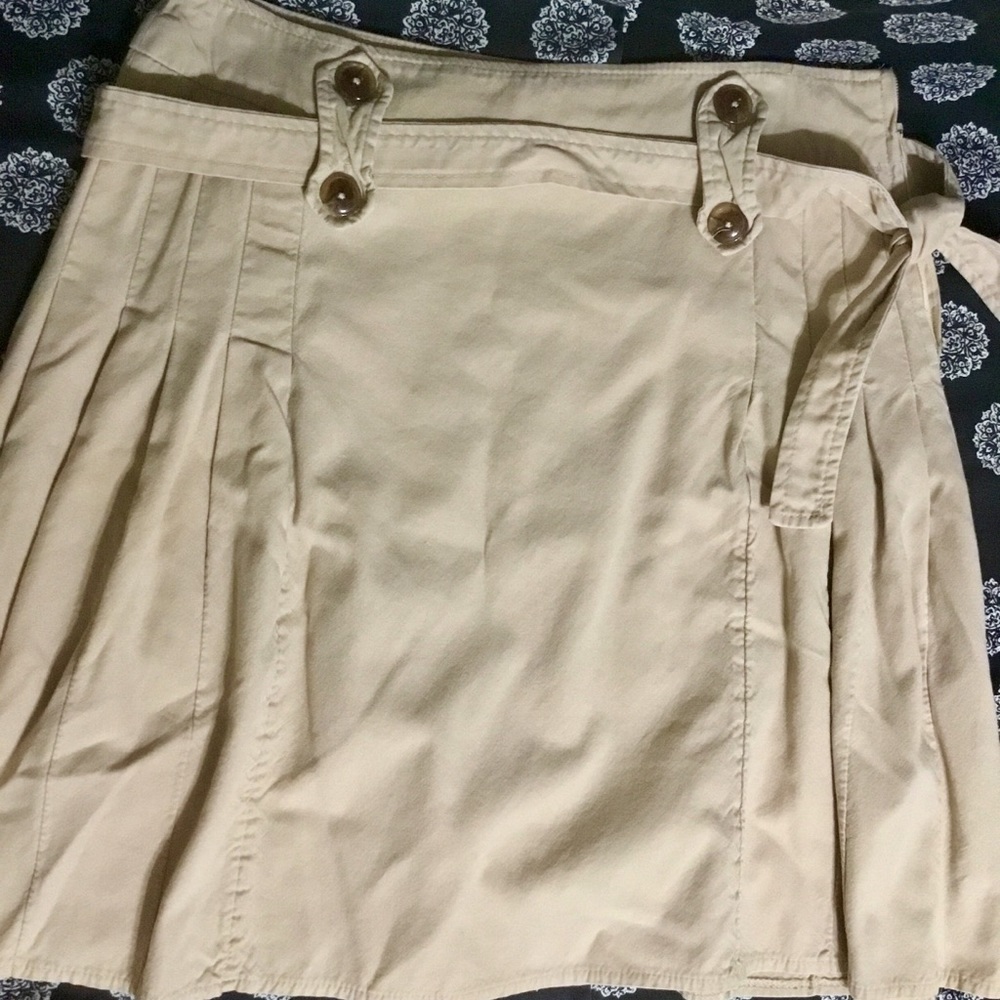 Khaki Pleated Skirt with Belt